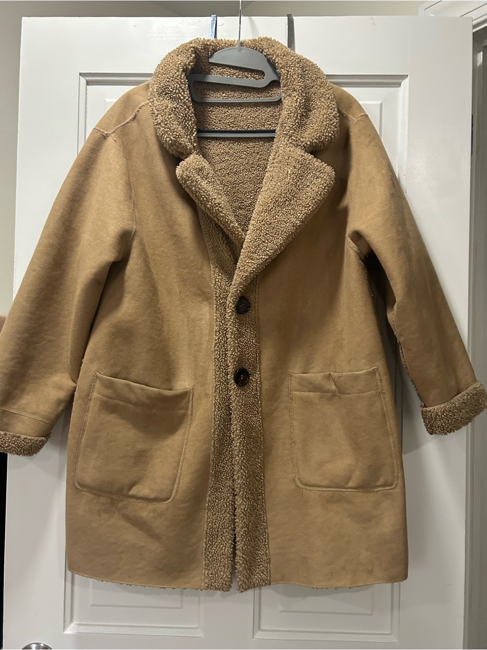 Zara reversible coat Camel Sherpa-Trim Pea Coat size 13-14